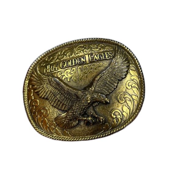NRA Golden Eagles Brass Belt Buckle USA MADE Limited Edition National Rifle Assn - Picture 1 of 7